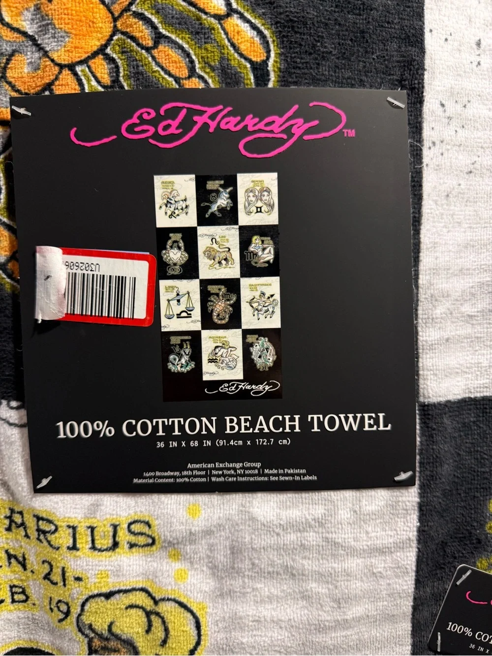Ed Hardy flash tattoo Iconic horoscope signs print  cotton beach towel BNWT